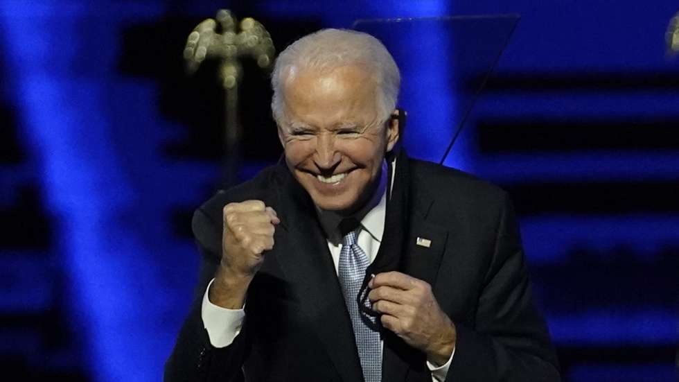 epa08806796 President-elect Joe Biden speaks during a celebratory event held outside of the Chase Center in Wilmington, Delaware, USA, 07 November 2020. Major news organizations have called the US presidential election 2020 for democrat Joe Biden, defeating incumbent US President Donald J. Trump.  EPA/ANDREW HARNIK / POOL