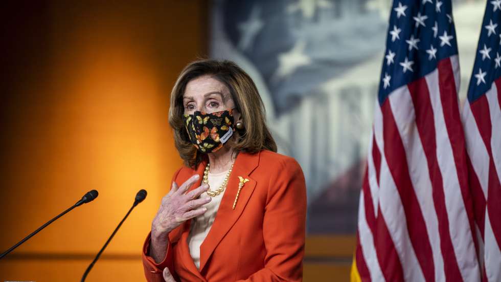 epa08939555 Speaker of the House Nancy Pelosi speaks about impeaching US President Donald J. Trump at a press conference in the US Capitol in Washington, DC, USA, 15 January 2021. Pelosi also spoke about President-elect Joe Biden’s inauguration.  EPA/JIM LO SCALZO