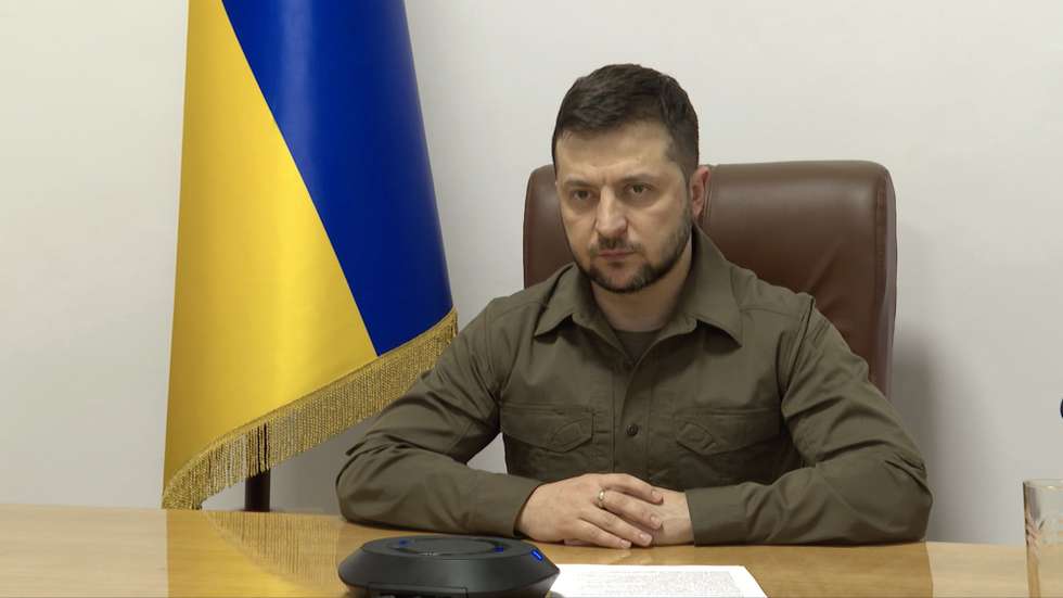 epa09846713 A handout photo made available by the Ukrainian Presidential Press Service shows Ukrainian President Volodymyr Zelensky in Kyiv (Kiev), Ukraine, 24 March 2022, addressing the participants of the Group of Seven (G7) Leaders meeting in Brussels, Belgium. The day marks one month since the beginning of the full-scale invasion of Ukraine by Russian forces.  EPA/UKRAINIAN PRESIDENTIAL PRESS SERVICE HANDOUT -- MANDATORY CREDIT: UKRAINIAN PRESIDENTIAL PRESS SERVICE -- HANDOUT EDITORIAL USE ONLY/NO SALES