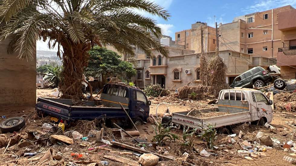 epa10866756 A damaged neighborhood after Storm Daniel swept across eastern Libya, in the port city of Derna, eastern Libya, 17 September 2023. Unprecedented floods struck Libya after mediterranean Storm Daniel made landfall on 10 September. Intense rainfall from the storm in the country's eastern region caused the collapse of two dams south of the city of Derna, sweeping away entire neighborhoods. The death toll has surpassed 11,300 and over 34,000 people have been displaced across the country. The flooding exacerbated Libya's needs, where 800,000 people are reported in need of humanitarian assistance, the International Rescue Committee (IRC) said.  EPA/STR