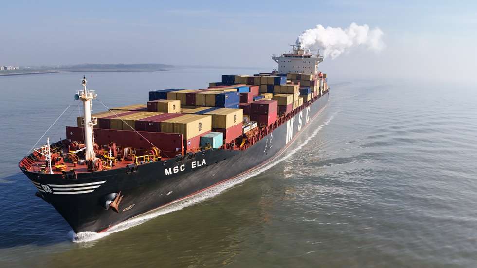 epa12794404 A drone image shows an aerial view of MSC Ela registered in Panama (IMO 9282259) leaving   Antwerp harbour, near Hansweert, the Netherlands, 04 March 2026. The EU Commission is to present EU Industrial Maritime and Port Strategies, following the closure of the Strait of Hormuz amid the escalating regional conflict leading to growing concern over global oil supplies.  EPA/OLIVIER HOSLET