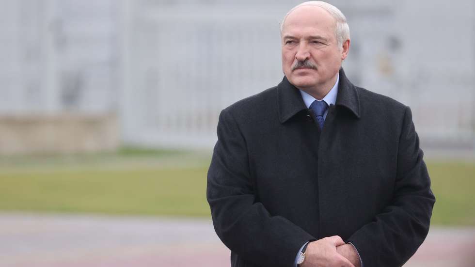 epa08804791 Belarusian President Alexander Lukashenko makes a speech, as he attends the first Belarusian Nuclear Power Plant (Belarusian NPP) during the plant's power launch event outside the city of Astravets (or Ostrovets) in the Grodno region of Belarus, 07 November 2020.  EPA/MAXIM GUCHEK / POOL