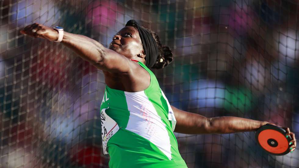 epa10083330 Liliana Ca of Portugal, competes in the women’s Discus Throw final, during the World Athletics Championships Oregon22, at Hayward Field, in Eugene, Oregon, USA, 20 July 2022.  EPA/Robert Ghement