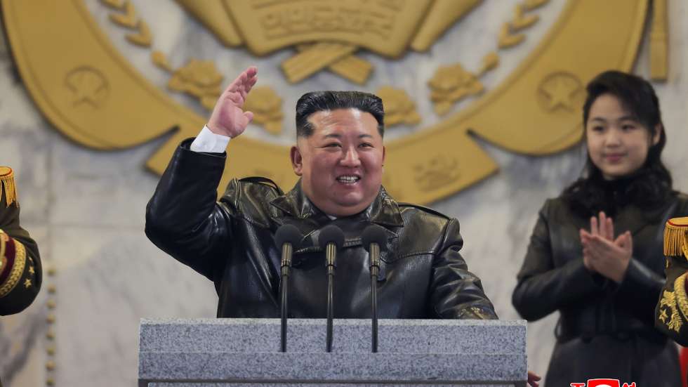 epaselect epa12777445 A photo released by the official North Korean Central News Agency (KCNA) shows North Korean leader Kim Jong Un (L) gesturing while his daughter Kim Ju Ae (R) looks on during a military parade to celebrate the ninth congress of the ruling Workers' Party at Kim Il Sung Square in Pyongyang, North Korea, 25 February 2026 (issued 26 February 2026). The event marked the conclusion of the week-long Ninth Congress of the Workers' Party of Korea (WPK) in Pyongyang.  EPA/KCNA  EDITORIAL USE ONLY