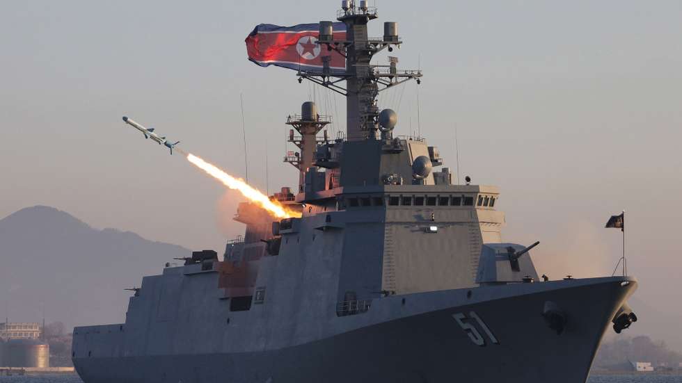 epaselect epa12888079 A photo released by the official North Korean Central News Agency (KCNA) shows a test-fire of strategic cruise missiles and anti-warship missiles from the destroyer Choe Hyon in North Korea, 12 April 2026 (issued 14 April 2026). According to KCNA, two strategic cruise missiles and three anti-warship missiles were test-fired from destroyer Choe Hyon to check the operational efficiency of the warship's integrated weapons command system.  EPA/KCNA  EDITORIAL USE ONLY