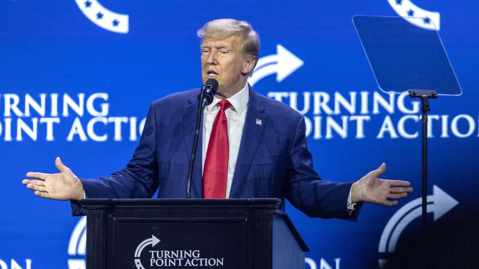 epa10748689 Former US President Donald J. Trump delivers remarks during the Turning Point Action Conference in West Palm Beach, Florida, USA, 15 July 2023. Turning Point Action is a conservative organization founded in 2019, its mission is to embolden the conservative base through grassroots activism and provide voters with resources to elect conservative leaders.  EPA/CRISTOBAL HERRERA-ULASHKEVICH