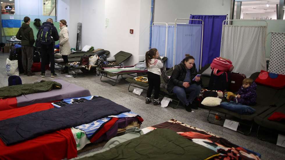 Refugiados ucranianos na estação de comboios da Cracóvia, Polónia. 2 de março de 2022