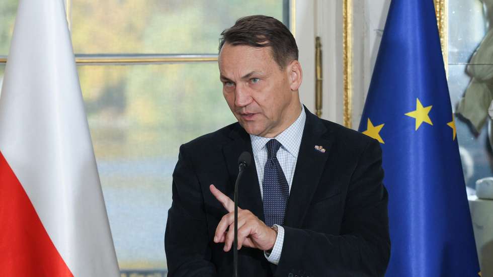 epa12450726 Deputy Prime Minister and Minister of Foreign Affairs Radoslaw Sikorski attends a joint press conference with Dutch Minister of Foreign Affairs David van Weel (not pictured) following the inauguration of the 34th edition of the Utrecht Conference, at the Royal Lazienki Park in Warsaw, Poland, 13 October 2025.  EPA/PAWEL SUPERNAK POLAND OUT