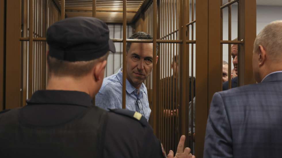 epa11658842 French researcher Laurent Vinatier, who is accused of collecting information related to Russia's military activities, attends a court hearing at the Zamoskvoretsky District Court in Moscow, Russia, 14 October 2024. Zamoskvoretsky District Court has sentenced Laurent Vinatier to three years in a penal colony in a criminal case involving the collection of information on Russia's military activities as a foreign agent.  EPA/MAXIM SHIPENKOV