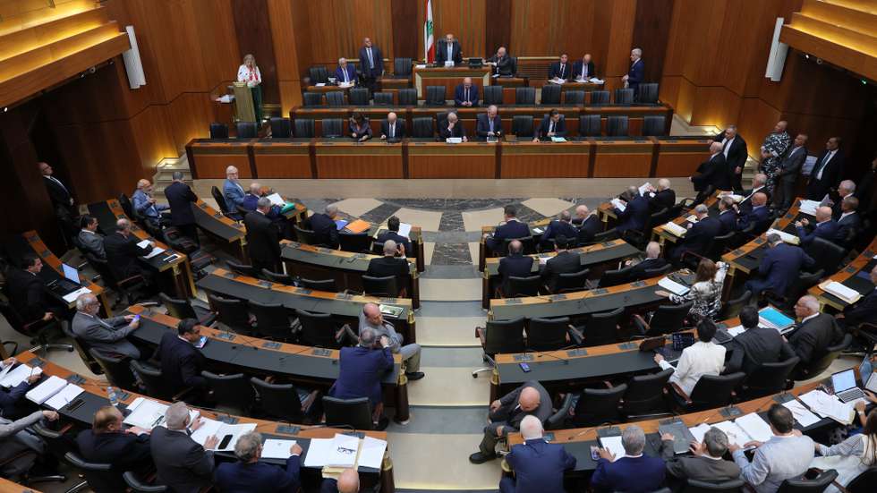epa13161009 Lebanese lawmakers attend a parliamentary session to discuss a proposed general amnesty law, the abolition of the death penalty and the salaries of retired members of Lebanon’s security forces in Beirut, Lebanon, 11 August 2026. The session took place as retired military personnel protested outside the Lebanese Parliament, calling for the full implementation of six salary increases rather than distributing them in installments.  EPA/WAEL HAMZEH