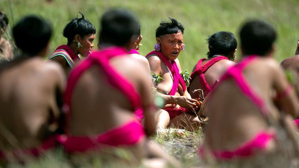 epa08521625 Members of the Yanomami people in the Surucucu region, Alto Alegre municipality, Roraima state, Brazil, 01 July 2020. The coronavirus has entered the largest indigenous land in Brazil and has already killed at least four members of the Yanomami people, including three babies. In the states of Roraima, bordering Venezuela, and Amazonas (north), the Yanomami villages are located deep in the Amazon jungle, in an area of nine million hectares - a surface similar to that of Austria - with just 28,000 inhabitants.  EPA/Joedson Alves