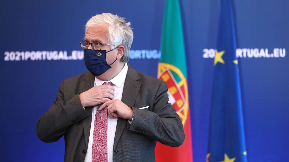 Portuguese Minister of Home Affairs Eduardo Cabrita arrives to a virtual press visit included in the official program of the Portuguese Presidency of the Council of the European Union in Lisbon, Portugal, 08 January 2021. During the first half of this year, Portugal will have its fourth presidency after 1992, 2000 and 2007. ANTÓNIO PEDRO SANTOS/LUSA