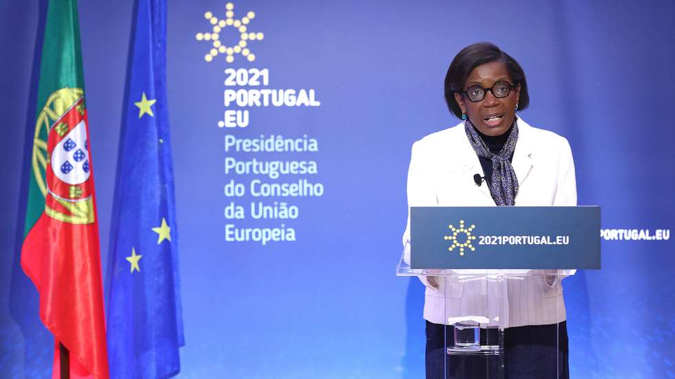 epa09003511 PortugueseÂ Minister of JusticeÂ Francisca Van Dunem attends to a High Level Conference on the topic of 'The Intellectual Property Metamorphosis in the Age of Digital Transition' under the Portuguese Presidency of the Council, in Lisbon, Portugal, 11 February 2021. According to the organizers, nationally and internationally renowned persons in the area of intellectual property and innovation will give their views on the future challenges of intellectual property in the age of digital transformation.  EPA/ANTONIO PEDRO SANTOS