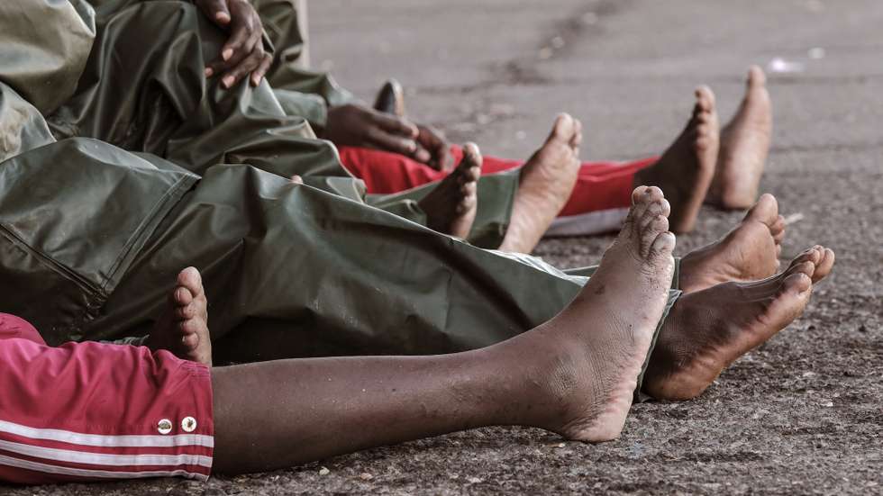 epa08956285 A total of 49 migrants arrive at Arguineguin port, in Gran Canaria, Canary Islands, Spain, 21 January 2021. Spanish Salvamento Maritimo rescued a total of 49 migrants when they traveled on board a small boat trying to reach the Spanish coast.  EPA/Angel Medina G.