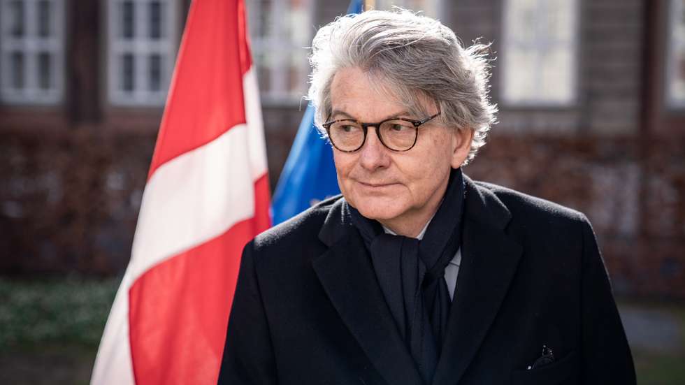 epa09081859 EU Commissioner Thierry Breton meets with Denmark's Foreign Minister Jeppe Kofod (not pictured) at the Prime Minister's Office in Copenhagen, Denmark, 18 March 2021. Thierry Breto heads the European Commission's special vaccine task force.  EPA/Liselotte Sabroe  DENMARK OUT