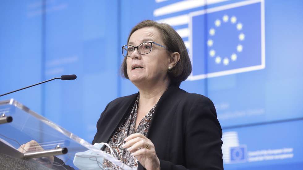 epa09091660 Portugal's European affairs secretary Ana Paula Zacarias during a news conference at the end of an Informal Video conference of European Affairs Ministers in Brussels, Belgium, 23 March 2021. European Affairs Ministers council mainly focus on Covid-19 Vaccines.  EPA/OLIVIER HOSLET