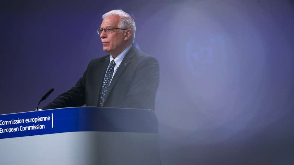 epa09106701 European Union foreign policy chief Josep Borrell during an online joint news conference with UN Under-Secretary General for Humanitarian Affairs and Emergency Relief Coordinator Mark Lowcock at the conclusion of a conference 'Supporting the future of Syria and the region' at the European Commission headquarters in Brussels, Belgium, 30 March 2021.  EPA/Francisco Seco / POOL