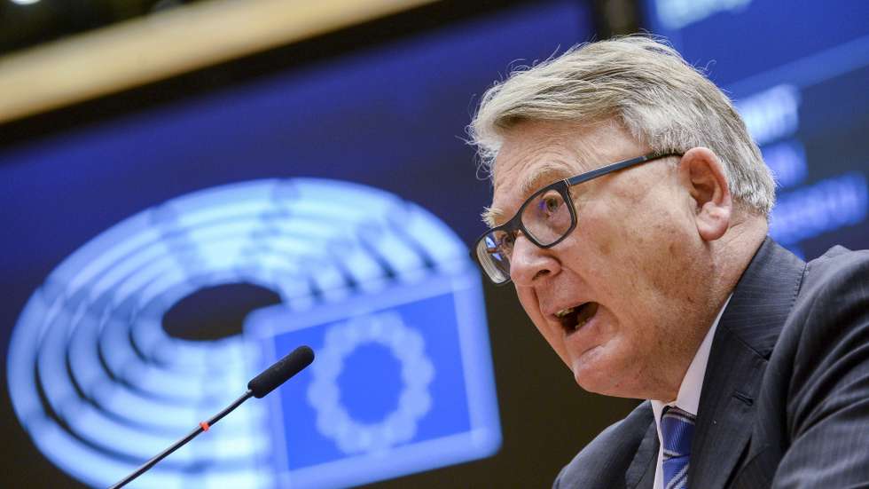 epa09064933 European Commissioner for Jobs and Social Rights Nicolas Schmit speaks during a plenary session at the European Parliament in Brussels, Belgium, 10 March 2021.  EPA/JOHANNA GERON / POOL
