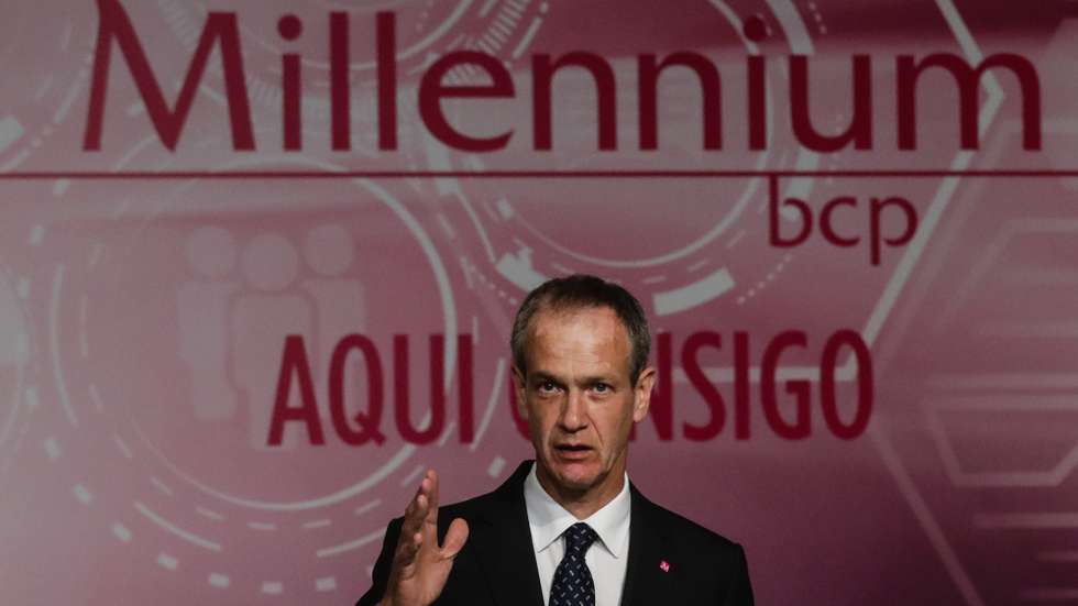 O CEO do banco Millennium BCP, Miguel Maya, durante a conferência de imprensa de divulgação dos resultados do 1.º trimestre de 2021 da instituíção bancária, na sede do Tagus Park em Oeiras,  17 de maio de 2021. TIAGO PETINGA/LUSA