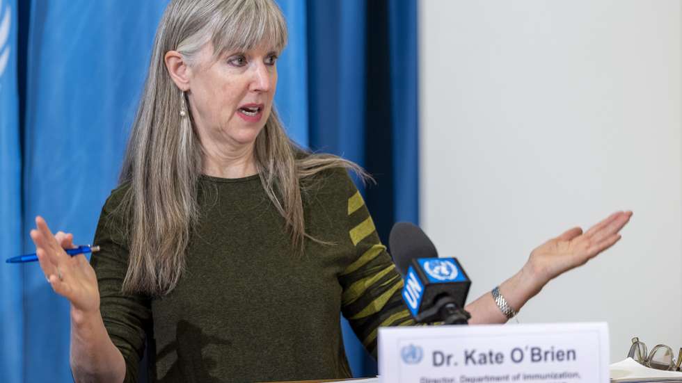 epa08029088 Kate O'Brien, Director of the Department of Immunization, Vaccines and Biologicals at the WHO speaks about the new global mortality figures for measles for 2018 and update on 2019, during a press conference, at the European headquarters of the United Nations in Geneva, Switzerland, 27 November 2019.  EPA/MARTIAL TREZZINI