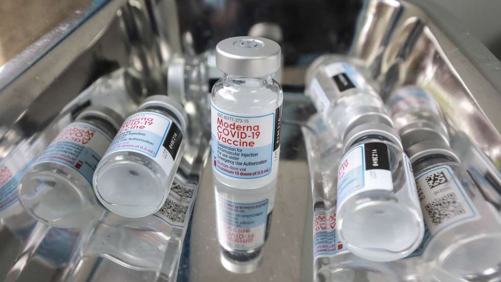 epa09452972 Empty vaccine vials of the Moderna vaccine against Covid-19 after being used to vaccinate Kenyans receiving their first dose of vaccination during a vaccination drive at the Uhai Neema hospital in Nairobi, Kenya, 07 September 2021. Kenya has started administering its citizens with the over 1.76 million doses of the Moderna Covid-19 vaccine donated by the United States via COVAX facility making it the second type of vaccine to be administered after the Oxford/AstraZeneca vaccine.  EPA/Daniel Irungu