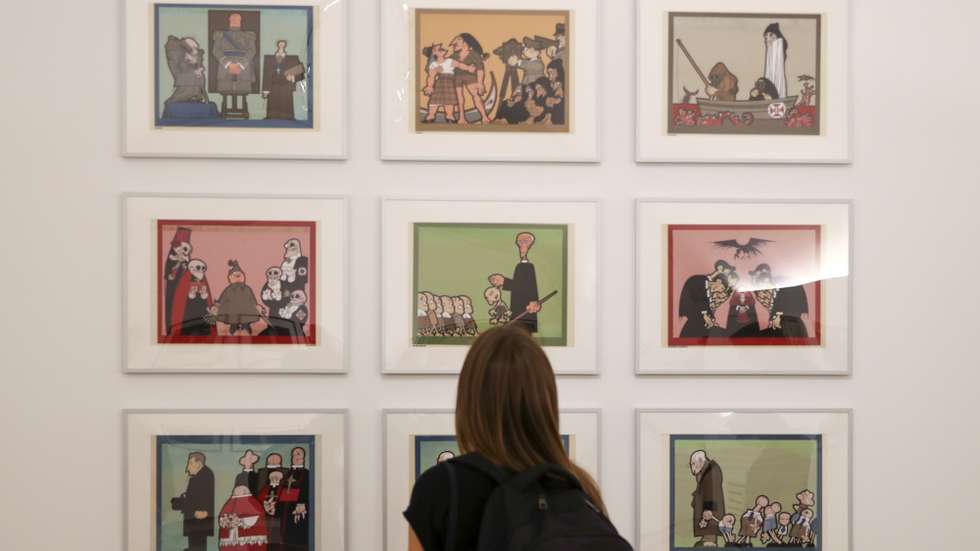Exposição "João Abel Manta: A Máquina de Imagens" do arquiteto, ilustrador, cartoonista e pintor, que irá estar aberta ao público a partir de dia 06 de outubro, na Fundação D. Luís I , no Palácio Cidadela de Cascais, 4 de outubro de 2021. MANUEL DE ALMEIDA/LUSA