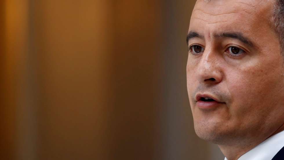 epa09165083 French Interior Minister Gerald Darmanin speaks during a news conference following the weekly cabinet meeting discussions over a bill for the prevention of acts of terrorism at the Elysee Palace in Paris, France, 28 April 2021.  EPA/GONZALO FUENTES / POOL  MAXPPP OUT