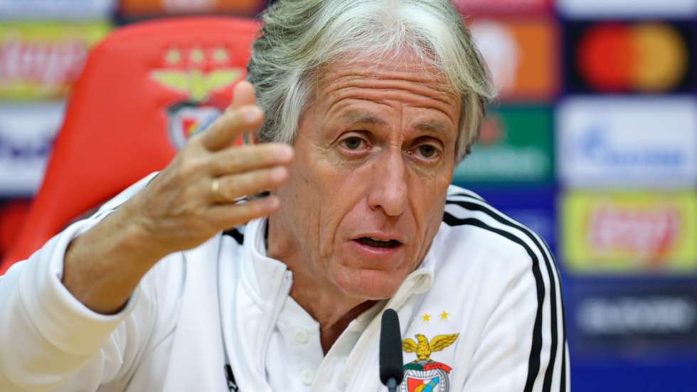 Benfica's head coach Jorge Jesus attends a press conference at Benfica's training camp in Seixal, Portugal, 19 October  2021. Benfica Lisbon will face Bayern Munich in their UEFA Champion League group E soccer match on 20 October 2021. ANTONIO COTRIM/LUSA