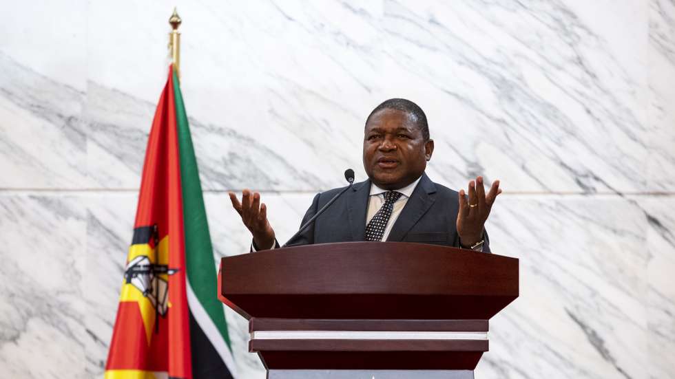 O Presidente da República de Moçambique, Filipe Nyusi e o Presidente da República, Marcelo Rebelo de Sousa (ausente da imagem) durante declarações dos dois Chefes de Estado à Comunicação Social, Maputo, Moçambique, 17 de março de 2022. Marcelo Rebelo de Sousa inicia hoje uma visita oficial de quatro dias a Moçambique. JOSÉ COELHO/LUSA