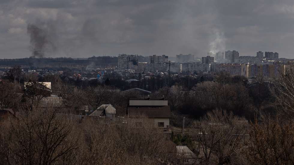 epa09870878 Smoke after shelling rises from a residential area as Russia's attack on Ukraine continues, in Kharkiv, northeast Ukraine, 04 April 2022. Kharkiv, Ukraine's second-largest city of 1.5 million people, which lies about 25 miles from the Russian border, and its area around have been heavily shelled by Russian forces for over a month, with many civilians killed, following the invasion on 24 February.  EPA/ROMAN PILIPEY