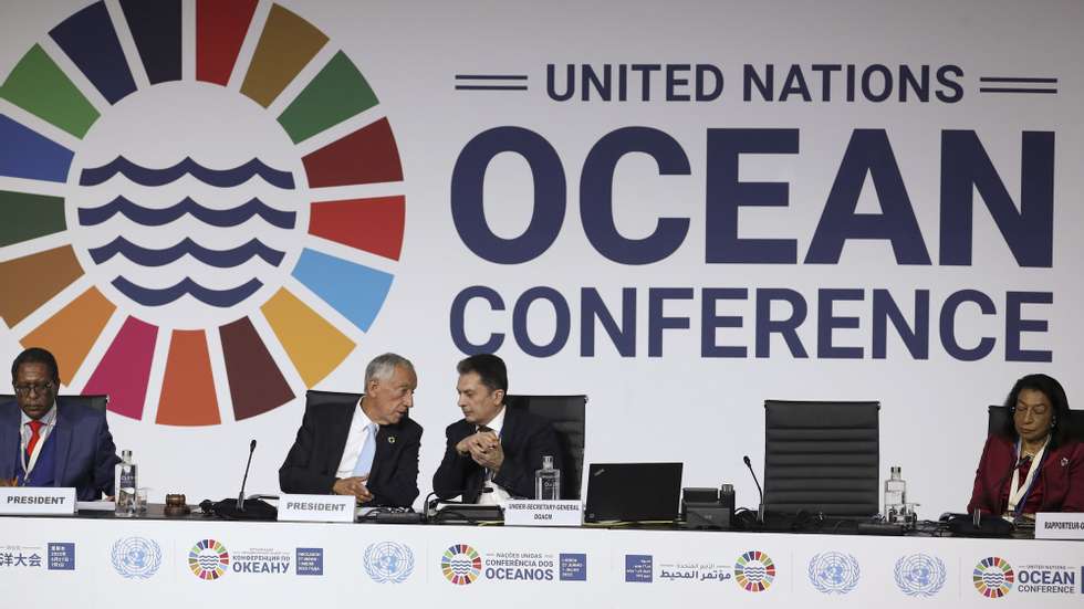 Portuguese President Marcelo Rebelo de Sousa (2E) during the lasted day the UN Ocean Conference at Lisbon, Portugal, 01 July 2022. ANTONIO COTRIM/LUSA