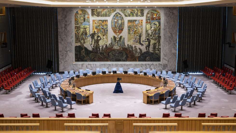 epa10000663 View of the room of the United Nations Security Council, at the UN headquarters in New York, USA, 07 June 2022. The UN General Assembly will vote on membership for the Security Council for the period 2023-2024 on 09 June. Five member states, Ecuador, Japan, Malta, Mozambique, and Switzerland are currently running for the five available seats.  EPA/ALESSANDRO DELLA VALLE