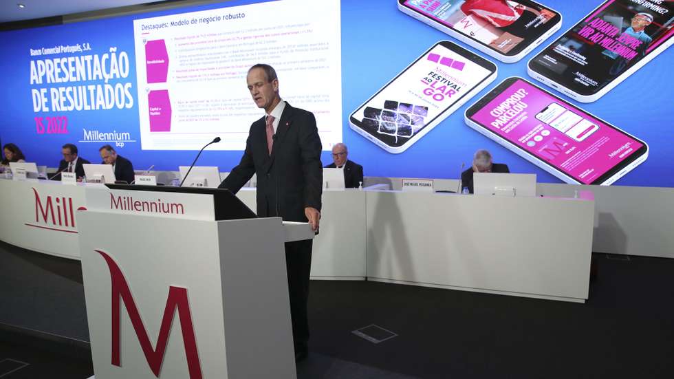 O presidente executivo do Millennium BCP, Miguel Maya, durante uma conferência de imprensa de apresentação dos resultados do 1.º semestre de 2022, Oeiras, 27 de julho de 2022. MANUEL DE ALMEIDA/LUSA