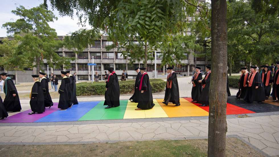 epa10161766 Professors during the opening of the Academic Year of Erasmus University Rotterdam in Rotterdam, the Netherlands, 05 September 2022. Universities start the academic year with this traditional opening walk.  EPA/Olaf Kraak