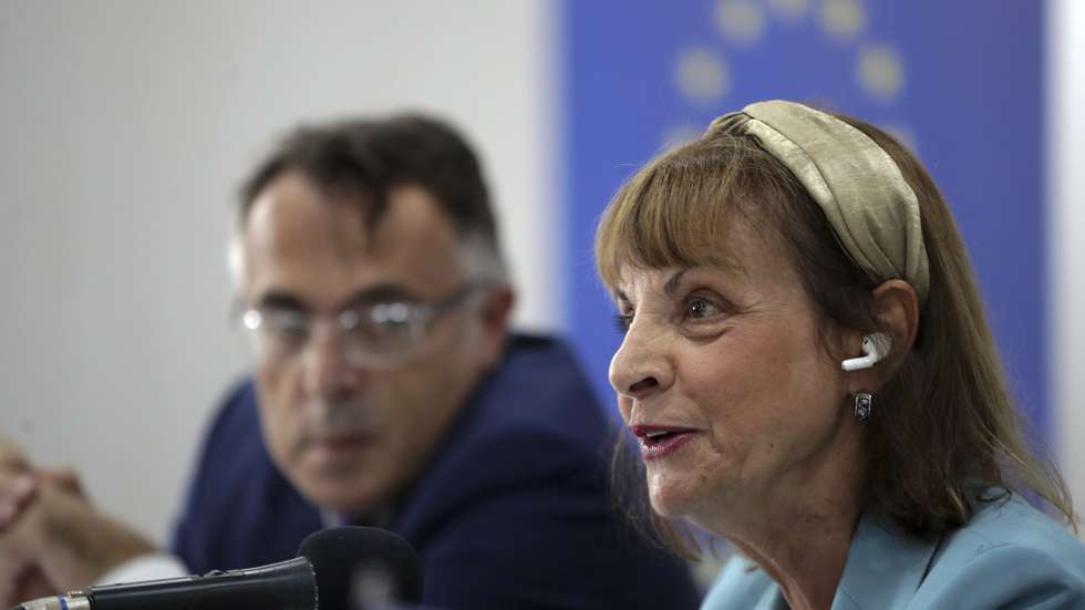 Maria Manuel Leitao Marques, head of the European Union Election Observation Mission during a press conference, in Sao Tome, Sao Tome and Principe, 27 September 2022. Independent Democratic Action party led by former Prime Minister Patrice Trovoada, won Sunday's legislative elections in Sao Tome and Principe with a total of 36,549 votes. ESTELA SILVA/LUSA
