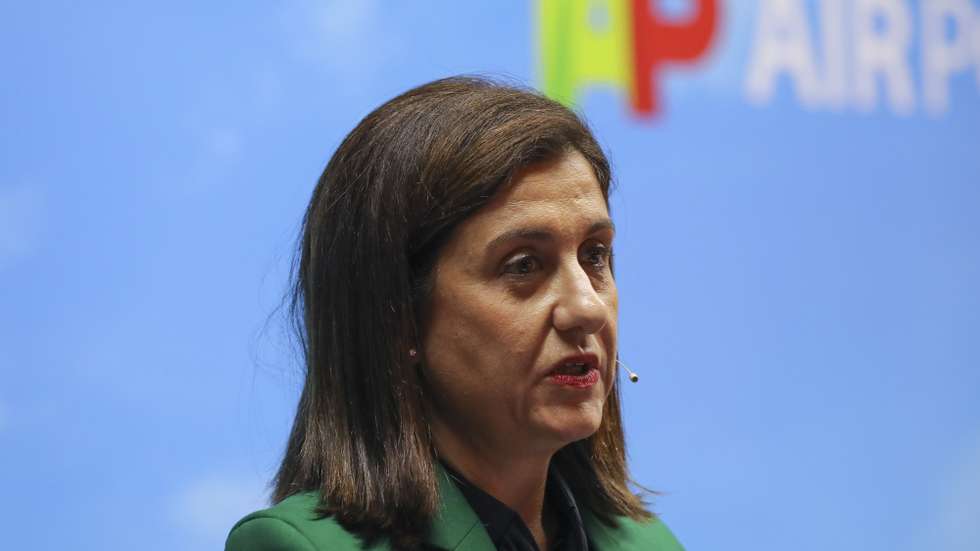 A presidente executiva da TAP, Christine Ourmières-Widener, durante a apresentação de resultados do 3.º trimestre, na sede da TAP em Lisboa, 2 de novembro de 2022. JOÃO RELVAS/LUSA