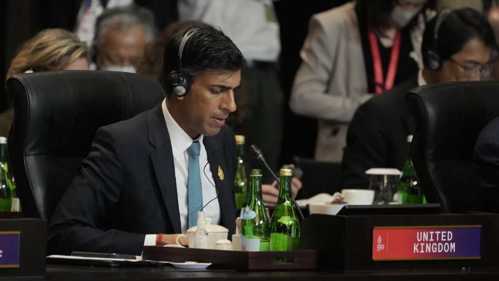epa10306398 British Prime Minister Rishi Sunak attends the G20 Leaders Summit in Bali, Indonesia, 15 November 2022. The 17th Group of Twenty (G20) Heads of State and Government Summit runs from 15 to 16 November 2022.  EPA/DITA ALANGKARA / POOL