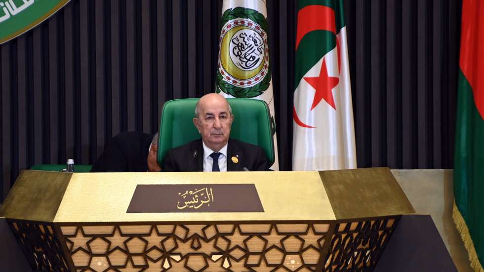 epa10281780 A handout photo made available by the Algerian presidency press service shows Algerian President Abdelmadjid Tebboune attending the closing ceremony of the 31st Summit of the Arab League in Algiers, Algeria, 02 November 2022. The 31st Summit of the Arab League takes place in Algiers on 01 and 02 November.  EPA/ALGERIAN PRESIDENCY HANDOUT  HANDOUT EDITORIAL USE ONLY/NO SALES