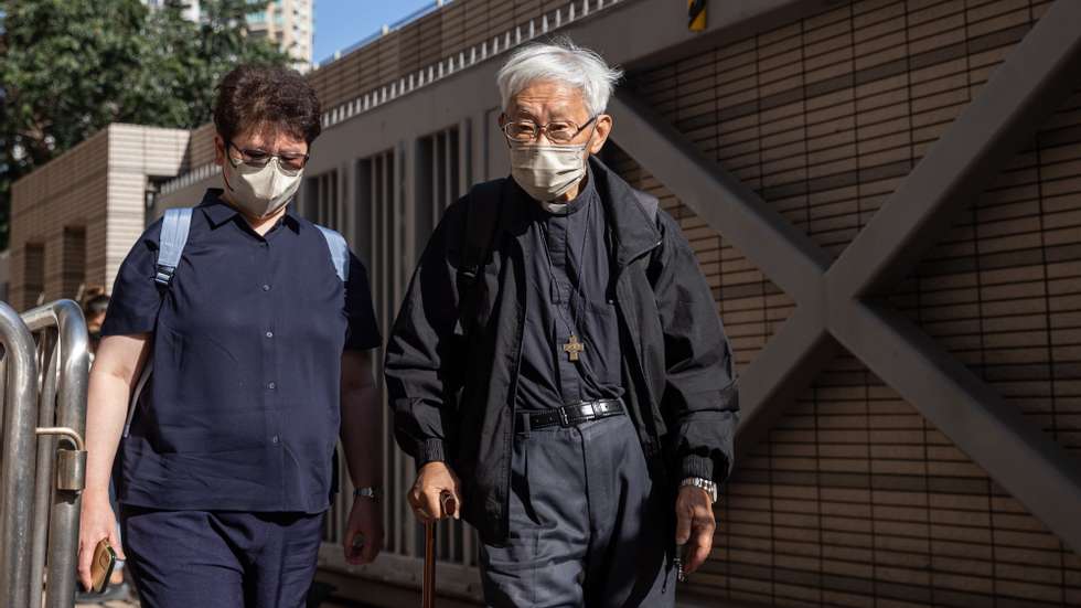 epa10266323 Retired Cardinal Joseph Zen Ze-kiun (R) arrives at the West Kowloon Court buildings in Hong Kong, China, 26 October 2022. Zen, one of the five trustees of the 612 Humanitarian Relief Fund, pleaded not guilty earlier for allegedly failing to apply for registration for the relief fund set up to providing legal assistance for protesters during the 2019 anti-extradition unrest.  EPA/JEROME FAVRE