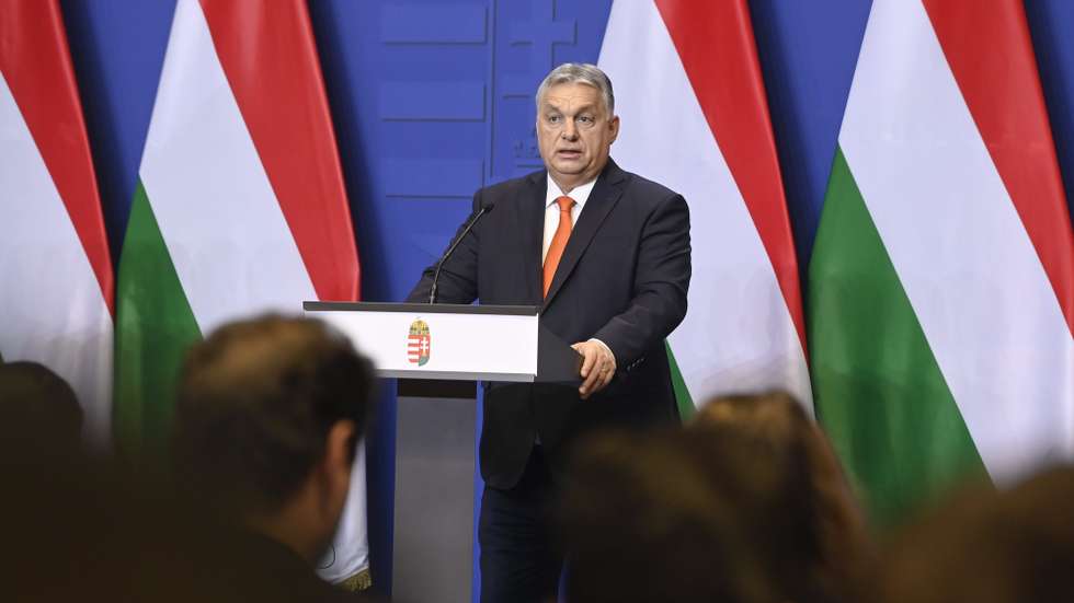 epa10375461 Hungarian Prime Minister Viktor Orban speaks during a year-end press conference in the government's headquarters in Budapest, Hungary, 21 December 2022.  EPA/SZILARD KOSZTICSAK HUNGARY OUT