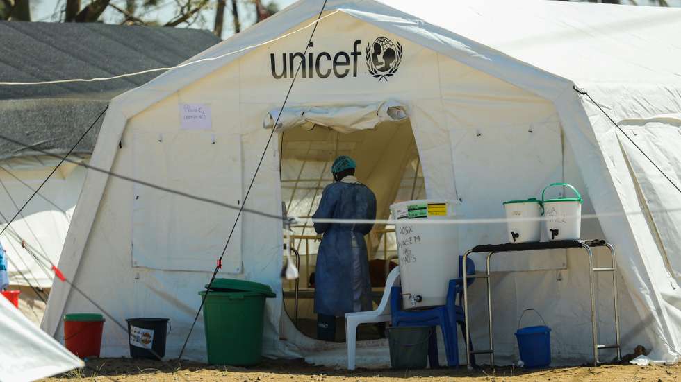 Unicef members work in the newly opened Unicef center of Cholera treatment at Macurungo neighbourhood of the city of Beira where there is also working now a Campaign Hospital of the Portuguese Red Cross. Reports state that can be up to 45 thousand women to give birth in the following months after the passage of cyclone Idai, in the province of Sofala, central Mozambique, 1 of April 2019. Reports state that some 1.7 million people are said to be affected across southern Africa. MIGUEL A. LOPES/LUSA