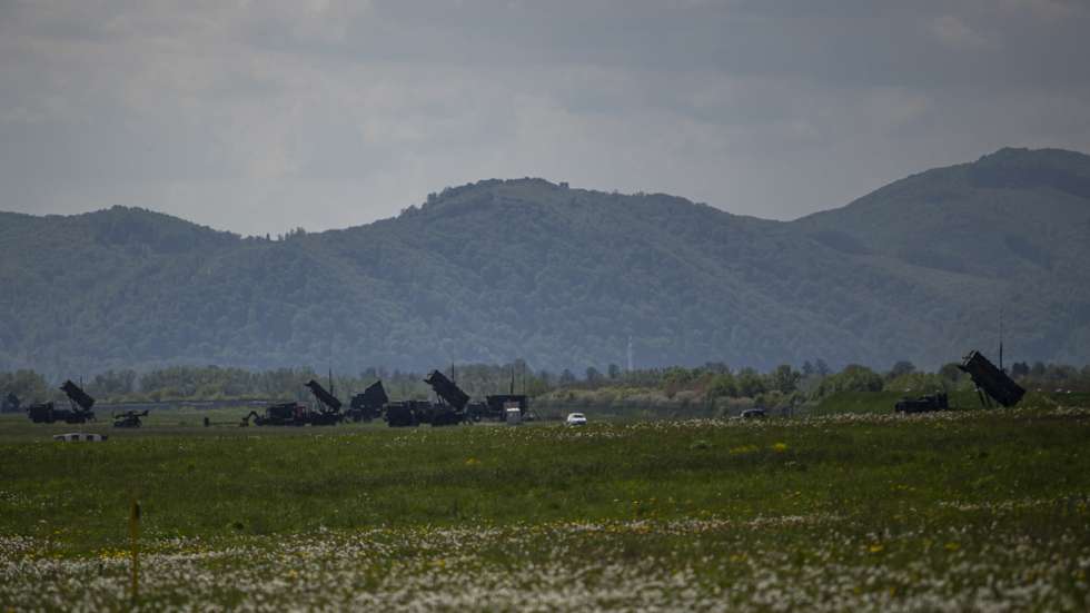 epa09937903 Launching station of NATO's Patriot missile air defense system operated by German army unit Flugabwehrraketengruppe 26 (Air Defense Artillerie) placed at Sliac airbase in Sliac, central Slovakia, 10 May 2022. A Dutch-German air and missile defence forces deployed Patriot system in spring 2022 to reinforce defence capabilities on Eastern NATO border following Russia's military invasion in Ukraine, as mainly military mission is protection of Sliac air base and additional assets. NATO multinational air missile defence task force Slovakia operate on the site with 240 German soldiers and with 130 Dutch soldiers.  EPA/MARTIN DIVISEK