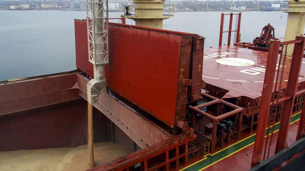 epa10474949 The bulk carrier VALSAMITIS is loaded with wheat at the Black Sea port of Chornomorsk near Odesa, Ukraine, 18 February 2023 amid the Russian invasion. VALSAMITIS will deliver 25,000 tons of Ukrainian wheat to Kenya and 5,000 tons to Ethiopia within the framework of the Grain from Ukraine initiative thanks to donations from Great Britain, Norway, Belgium, the Netherlands, Switzerland, Italy, Slovenia, and the Czech Republic. The Grain From Ukraine program was initiated by Ukraine President Volodymyr Zelensky and is implemented with the support of the UN World Food Program and developed countries of the world. More than 30 countries have already joined the program, and the amount of donations is almost 200 million USD. Totally 746 ships left the ports of Greater Odesa framework of the Grain from Ukraine program exporting 21.5 million tons of Ukrainian food to the countries of Asia, Europe, and Africa as the Ministry of Infrastructure of Ukraine informed.  EPA/IGOR TKACHENKO