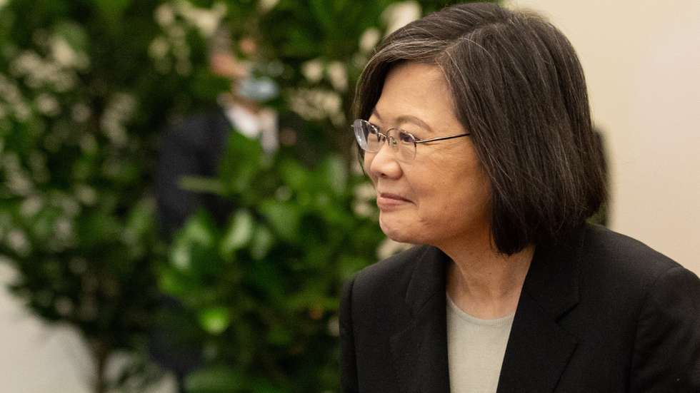 epa10548314 Taiwanese President Tsai Ing-wen looks on during her departure for Central America at Taoyuan International Airport, in Taoyuan, Taiwan, 29 March 2023. Tsai embarks on a journey to diplomatic allies Guatemala and Belize, with earlier stops in New York and Los Angeles.  EPA/RITCHIE B. TONGO