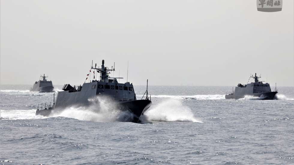 epa10567155 A handout photo provided by the Taiwan Ministry of National Defense shows Taiwan Navy vessels FACG (Fast Attack Craft, Guided missile) sail at an undisclosed location, 10 April 2023. The People's Liberation Army (PLA) is holding a military exercise in the Fujian Province, Pingtan County, the closest point to Taiwan after China announced three days of military drills around Taiwan on 09 April.  EPA/HOTLI SIMANJUNTAK HANDOUT -- MANDATORY CREDIT -- the watermark may not be removed/cropped -- HANDOUT EDITORIAL USE ONLY/NO SALES