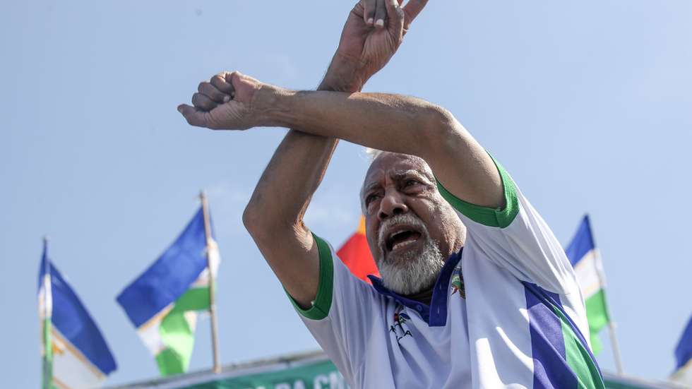 The leader of the National Congress for Timorese Reconstruction (CNRT), Xanana Gusmao, during a rally in Tasi Tolu, East-Timor, 18th May 2023. Xanana Gusmao said today that if the party wins Sunday's legislative elections and forms Government it will move forward with an audit of the current executive's spending.  ANTÓNIO SAMPAIO/LUSA