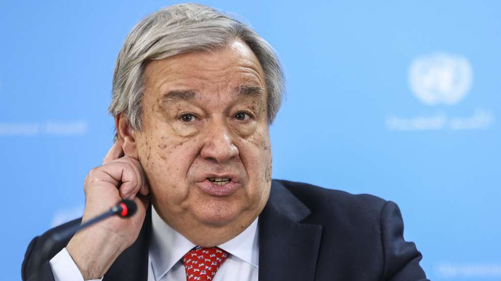 epa10606137 United Nations Secretary-General Antonio Guterres addresses journalists during a press conference in which he talked about the latest developments in the region, including the situation in Sudan, at the UN’s offices in Nairobi, Kenya, 03 May 2023. Guterres said, 'Khartoum is in turmoil, Darfur is burning once again, and the UN Refugee Agency is warning that more than 800,000 people could flee the country in the coming days and weeks.'  EPA/Daniel Irungu