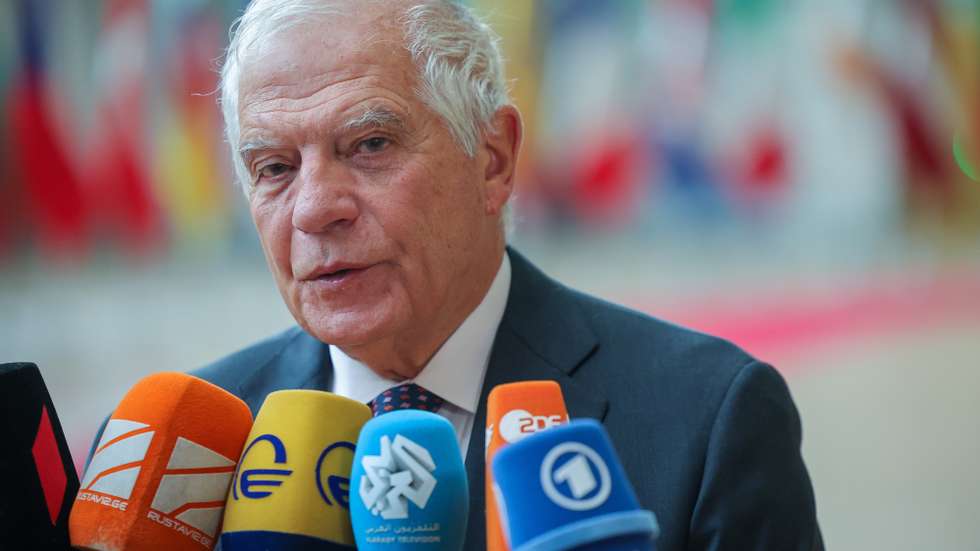 epa10756966 Josep Borrell, the High Representative of the Union for Foreign Affairs and Security Policy, speaks to the media prior to an EU Foreign Affairs Council in Brussels, Belgium, 20 July 2023. EU ministers are meeting for 'an exchange of views on the Russian aggression against Ukraine' and to 'discuss the foreign policy dimension of economic security, hold a lunch discussion on Turkiye and be informed about current affairs.' They also will have an informal exchange via videoconference with US State Secretary Antony Blinken, the European Council's website announced.  EPA/OLIVIER MATTHYS