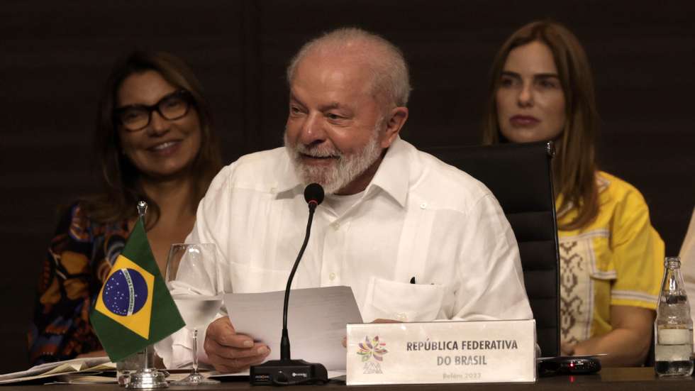 epa10790713 The President of Brazil Luiz Inacio Lula da Silva speaks during the Amazon Summit, in Belem, Brazil, 08 August 2023. The IV summit of the presidents that make up the Amazon biome began in the Brazilian city of Belem, where they will discuss their proposals to guarantee the survival of the largest tropical forest on the planet.  EPA/ANTONIO LACERDA
