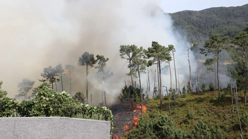 O incêndio no concelho da Calheta, Madeira, 12 de outubro de 2023. O incêndio deflagrou cerca das 18:00 de quarta-feira na freguesia dos Prazeres, no município da Calheta, na zona oeste da Madeira, e motivou a retirada de 120 hóspedes do Hotel Jardim Atlântico”, cerca das 20:00, embora o fogo não tenha atingido a infraestrutura. HOMEM DE GOUVEIA/LUSA